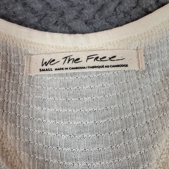 Free People We The Free Women’s Citrine Thermal Top Tee V Neck Small Cream - Picture 6 of 11